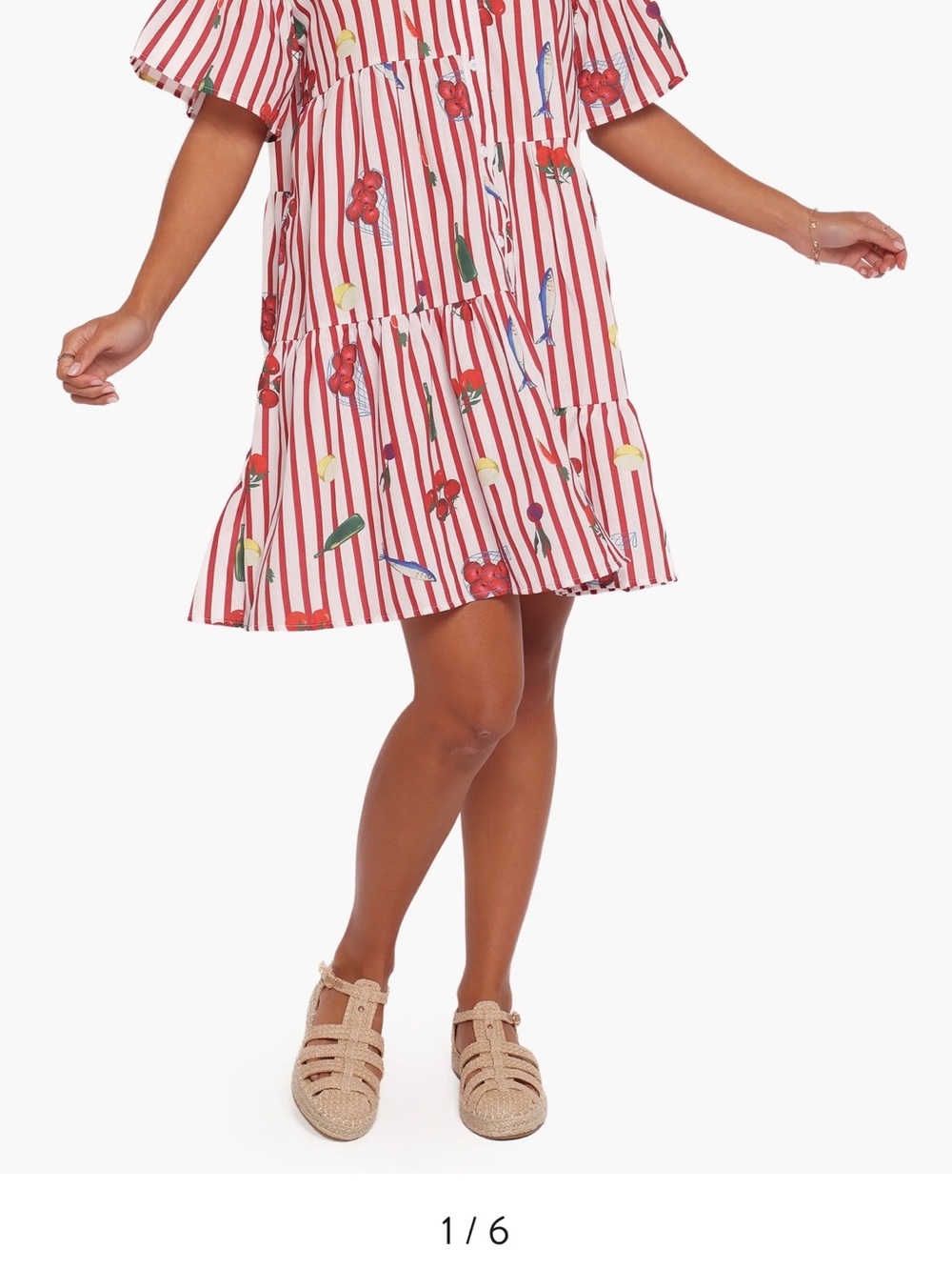 Petal & Pup Peachy Tiered Shirt Dress in Red Picnic Stripes